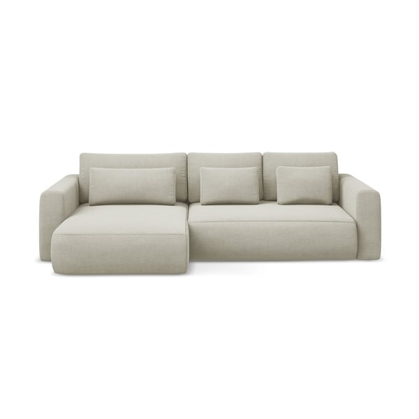 Bézs kinyitható-tárolóhelyes sarokkanapé (bal oldali-heverő résszel) Kapua – Makamii