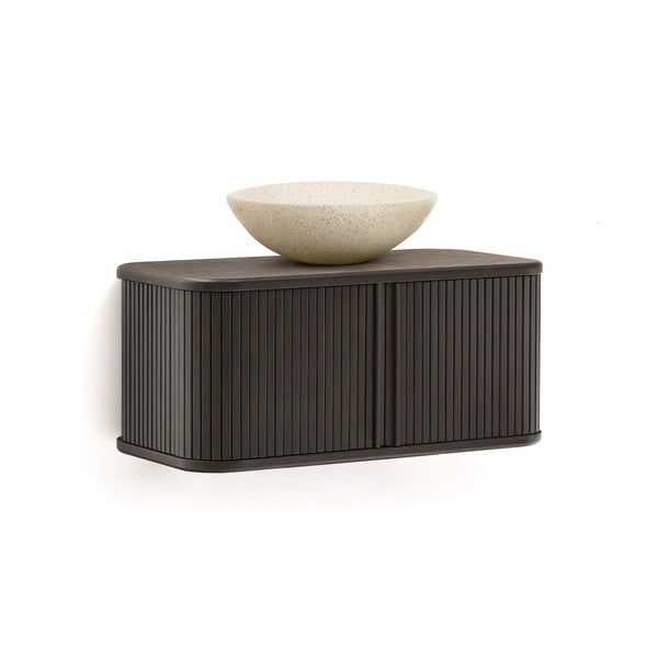 Sötétbarna fali mosdó alatti szekrény kőrisfa dekorral 90x40 cm Mailen – Kave Home-image-3