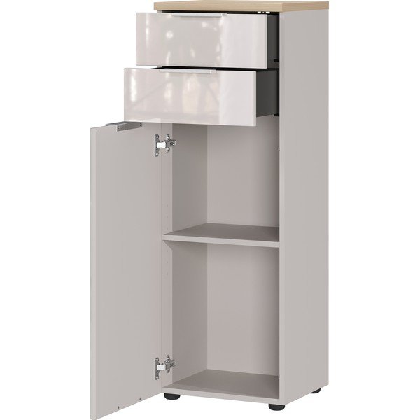 Krémszínű fényes magas-keskeny fürdőszoba szekrény 39x112 cm Tavira – Germania-image-3