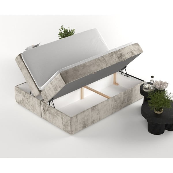 Világosbarna ágyneműtartós boxspring ágy 180x200 cm Yoko – Maison de Rêve-image-4
