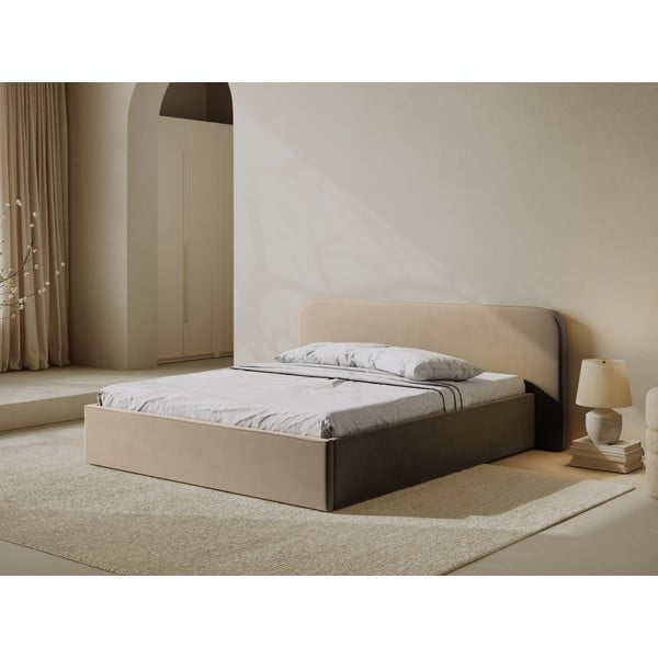 Szürkésbarna kárpitozott ágyneműtartós franciaágy ágyráccsal 180x200 cm Elizabeth – Micadoni -image-1