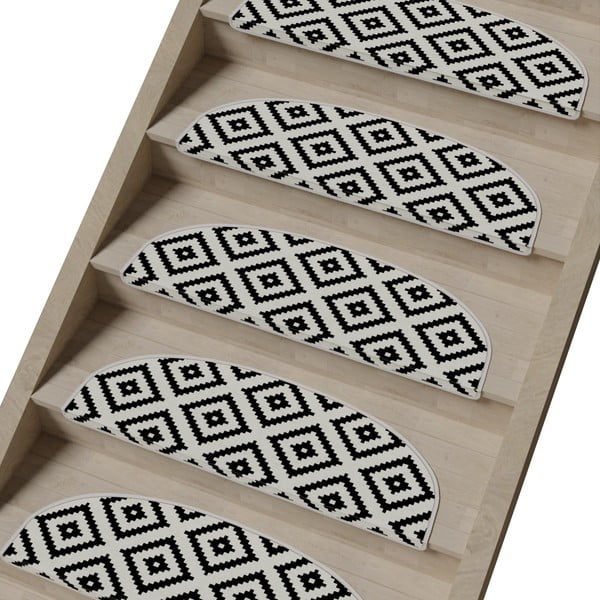 Fekete-fehér lépcsőszőnyeg szett 16 db-os 20x65 cm Art – Vitaus-image-1