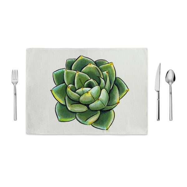 Succulent zöld-fehér tányéralátét, 35 x 49 cm - Home de Bleu