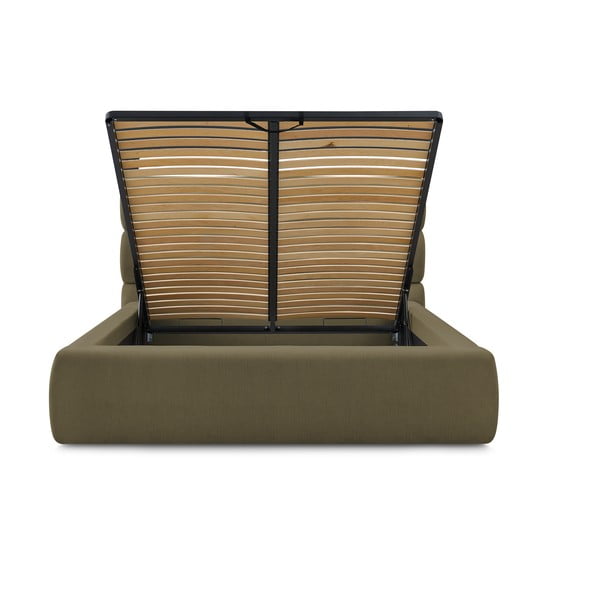 Sötétzöld kárpitozott franciaágy tárolóhellyel, ágyráccsal 160x200 cm Jagna – Bobochic Paris-image-3