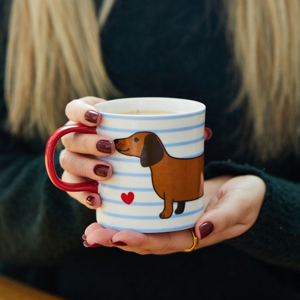 Kék-barna porcelán bögre 300 ml Sausage Dog – Sass & Belle-image-2
