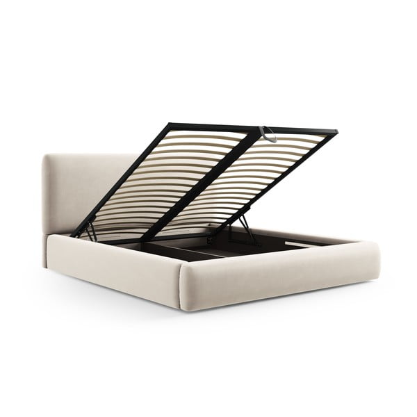 Bézs kárpitozott ágyneműtartós franciaágy ágyráccsal 160x200 cm Colonel – Cosmopolitan Design-image-2