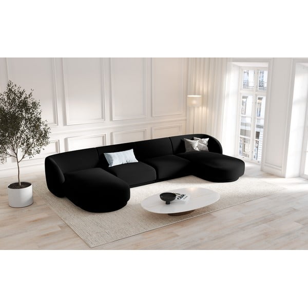 Fekete bársony sarokkanapé (U alakú) Miley - Micadoni Home-image-4