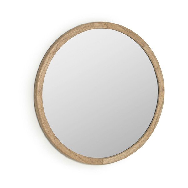 Fali tükör tömörfa kerettel ø 80 cm Alum – Kave Home