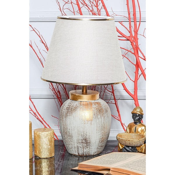 Krémszínű-aranyszínű asztali lámpa textil búrával (magasság 47 cm) Yakamoz – Opviq lights-image-1