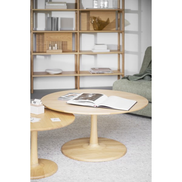 Natúr színű kerek dohányzóasztal tölgyfa dekorral 90x90 cm Hobart – Rowico-image-1