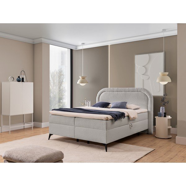 Világosszürke ágyneműtartós boxspring ágy 200x200 cm Ornes – Ropez-image-1