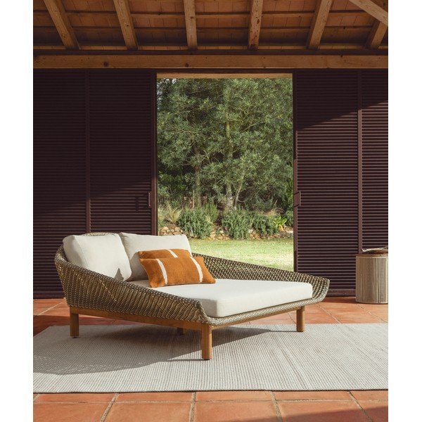 Zöld kétszemélyes rattan kerti napozóágy Olbia – Kave Home-image-1