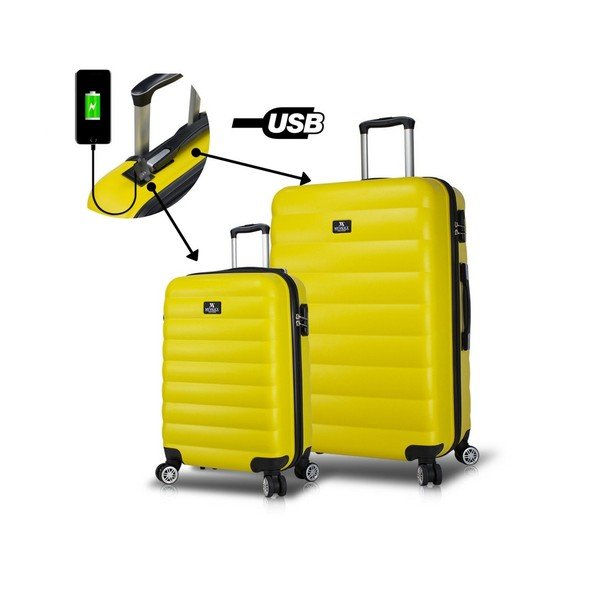 RESSNO Cabin & Large 2 sárga bőrönd USB csatlakozóval - My Valice-image-3