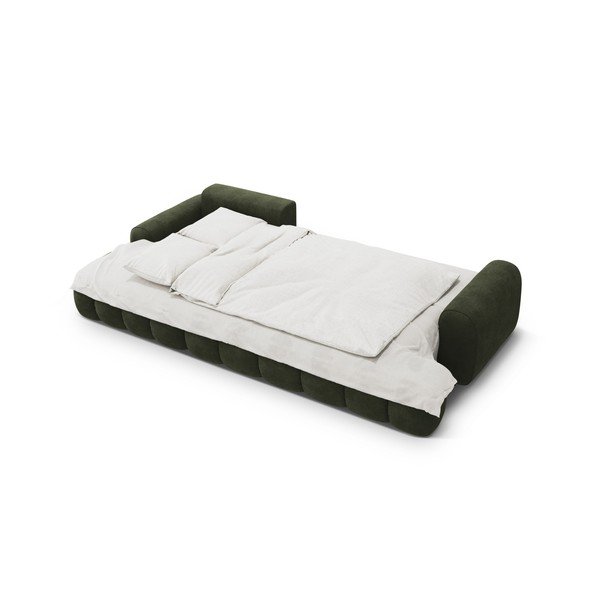 Zöld bársony kinyitható-tárolóhelyes sarokkanapé (bal oldali-heverő résszel) Linz – Cosmopolitan Design-image-4