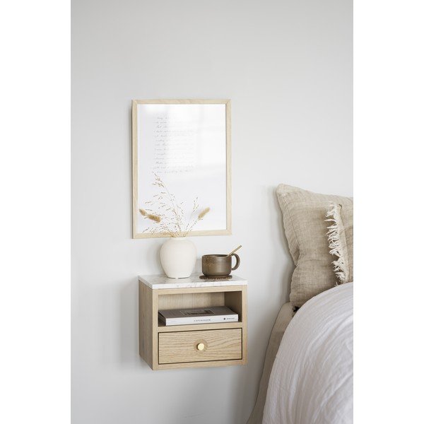 Natúr színű éjjeliszekrény márvány dekoros asztallappal Whitmore – Rowico-image-1