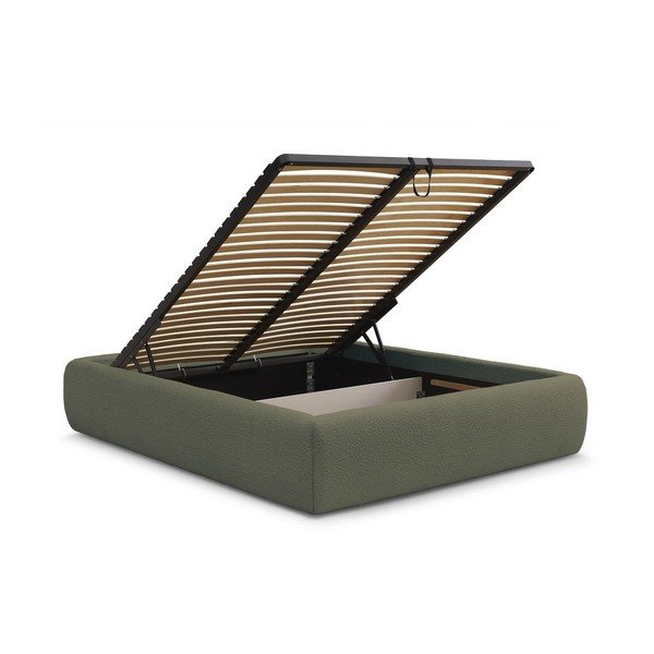 Sötétzöld kárpitozott ágyneműtartós franciaágy ágyráccsal, ágytámla nélkül 180x200 cm Inera – Bobochic Paris-image-3