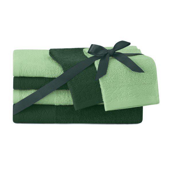 Zöld frottír pamut törölköző és fürdőlepedő készlet 6 db-os Flos – Restilo-image-1