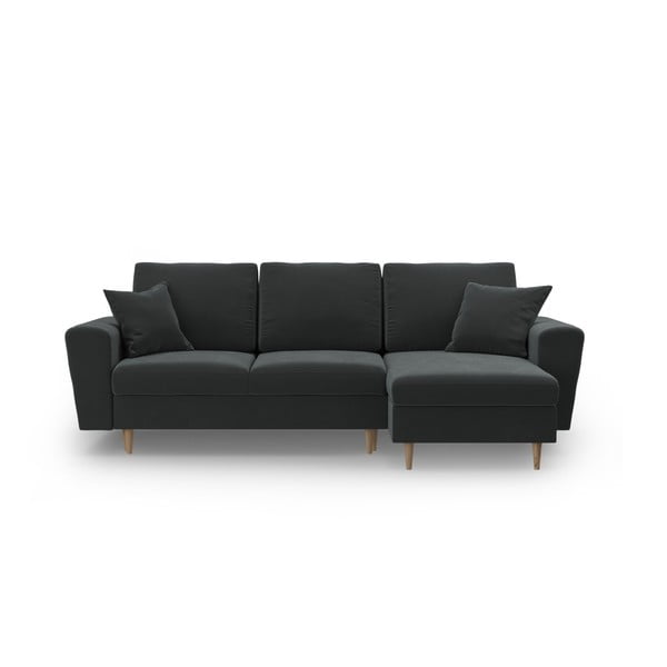 Sötétszürke bársony kinyitható tárolóhelyes sarokkanapé Kyoto – Cosmopolitan Design