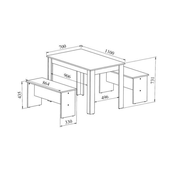 Nice fekete étkezőasztal betonmintás asztallappal és 2 paddal - Symbiosis-image-2