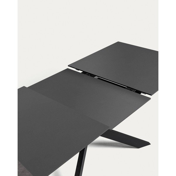 Fekete bővíthető étkezőasztal üveg asztallappal 90x210 cm Atminda – Kave Home-image-3