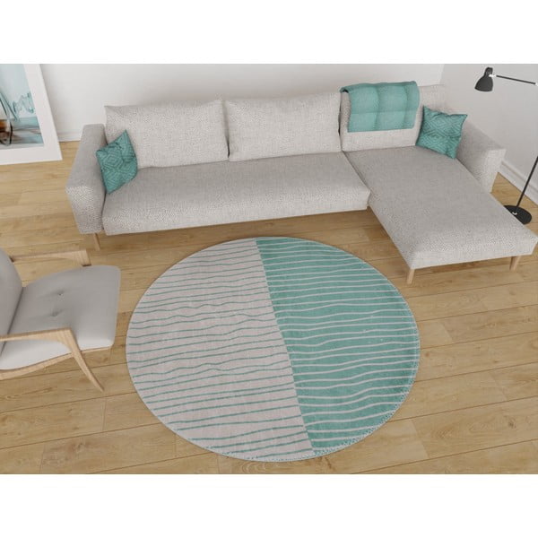 Krémszínű-türkiz mosható kerek szőnyeg ø 120 cm Yuvarlak – Vitaus-image-1