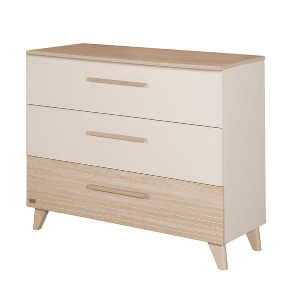 Krémszínű-natúr színű gyerek komód pelenkázó feltéttel, tölgyfa dekorral 110x98x75 cm Sidney – Roba-image-2