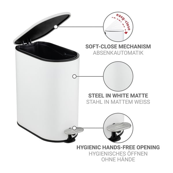 Matt fehér acél pedálos szemetes 5 l Collungo – Wenko-image-3