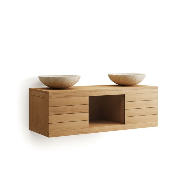 Natúr színű alacsony fali teakfa mosdó alatti szekrény 120x40 cm Yenit – Kave Home-image-2
