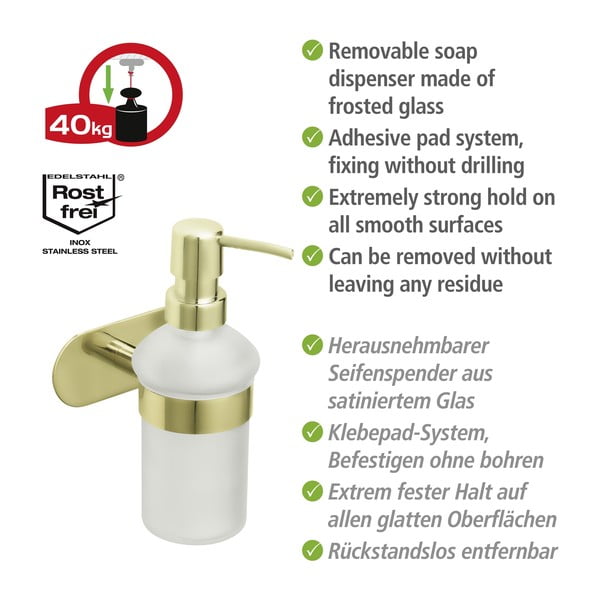 Aranyszínű öntapadós rozsdamentes acél szappanadagoló 0.2 l Orea Gold – Wenko-image-4