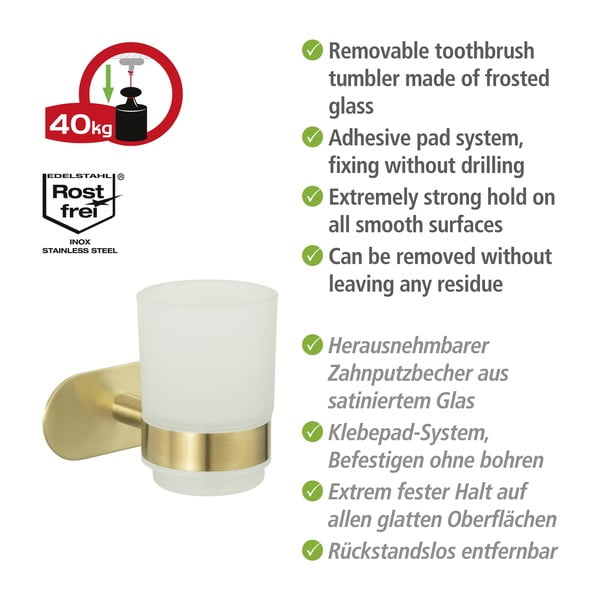 Aranyszínű öntapadós üveg fogkefetartó pohár Orea Gold – Wenko-image-4