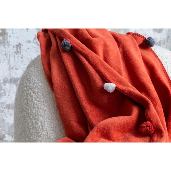 Téglavörös fleece ágytakaró 150x200 cm Pom Pom – Mijolnir-image-4