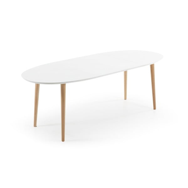 Fehér bővíthető étkezőasztal fehér asztallappal 90x140 cm Oqui – Kave Home-image-3