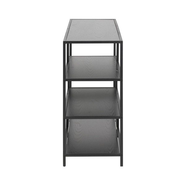Fekete könyvespolc kőrisfa dekorral 114x78 cm Seaford – Actona-image-3