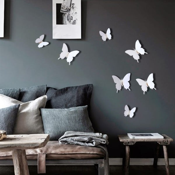 Diamond Butterflies 12 db-os fehér 3D hatású falmatrica szett - Ambiance-image-1