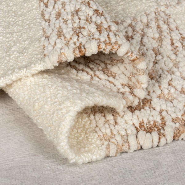 Krémszínű-natúr színű kézi szövésű gyapjúkeverék szőnyeg 160x230 cm Eric Checkboard – Flair Rugs-image-2