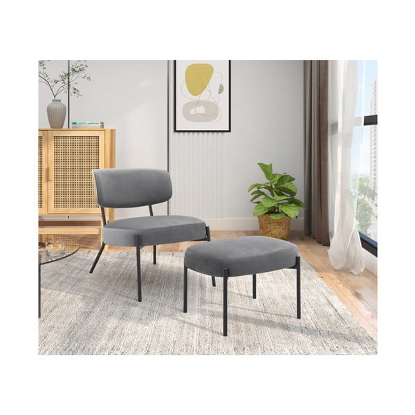 Szürke bársony fotel lábtartóval Jerry – Støraa-image-2