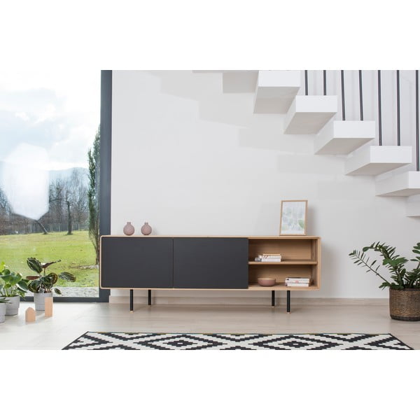 Fekete-natúr színű tölgyfa TV-állvány 180x64 cm Fina – Gazzda-image-1