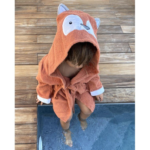 Narancssárga pamut gyerek fürdőköpeny L Fox - Rocket Baby-image-2