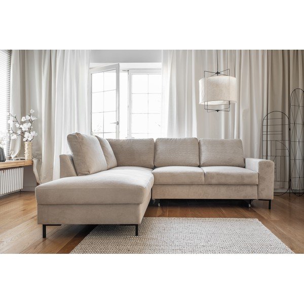 Bézs kordbársony kinyitható sarokkanapé (bal oldali) Lofty Lilly – Miuform-image-1