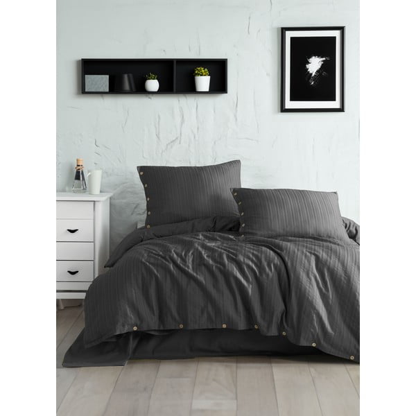 Sötétszürke egyszemélyes renforcé pamut ágyneműhuzat 140x200 cm Como Striped – Mila Home Luxury