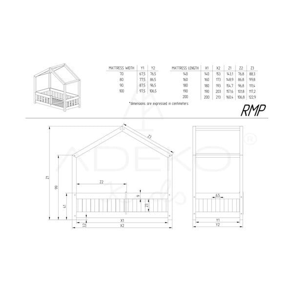 Natúr színű házikó alakú borovi fenyő gyerekágy 90x200 cm Mila RMP – Adeko-image-4