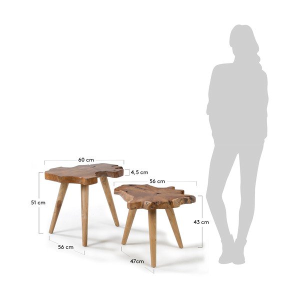 Teakfa tárolóasztal szett 2 db-os 50x60 cm Hattie – Kave Home-image-3