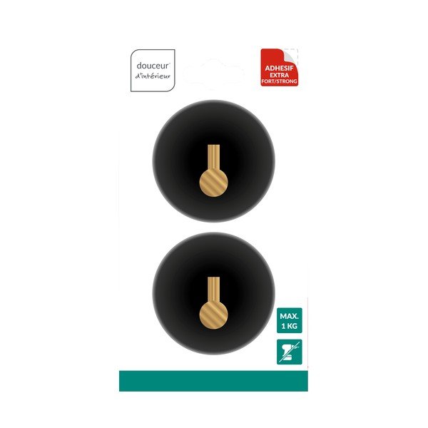 Matt fekete öntapadós fém akasztó szett 2 db-os Fixeo – douceur d'intérieur-image-1