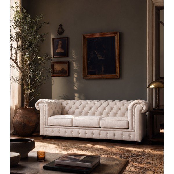Krémszínű bársony kanapé 230 cm Cambridge – Ropez-image-1