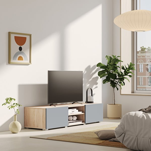 Szürke TV-állvány tölgyfa dekorral 140x31 cm Podium - TemaHome -image-1