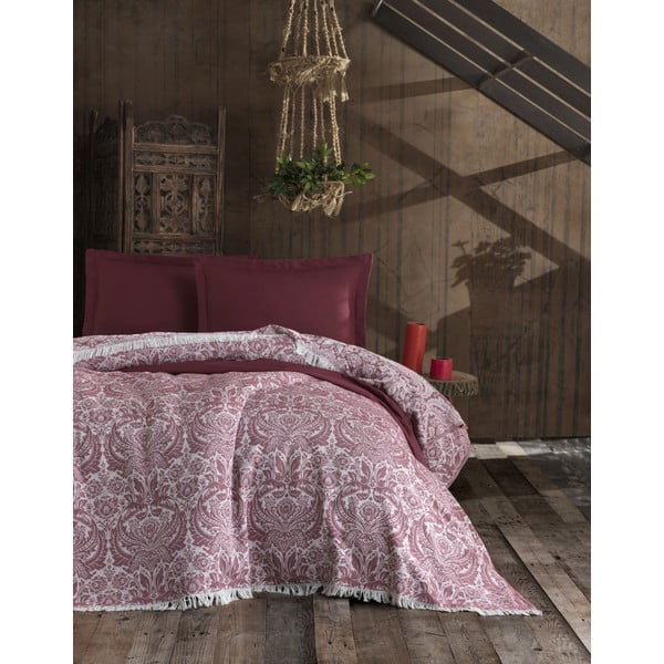 Nish Claret Red sötétpiros kétszemélyes pamut ágytakaró, 240 x 260 cm - EnLora Home