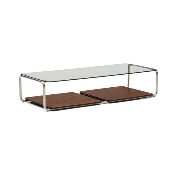 Sötétbarna dohányzóasztal üveg asztallappal 60x140 cm Tarsel – Kave Home-image-2