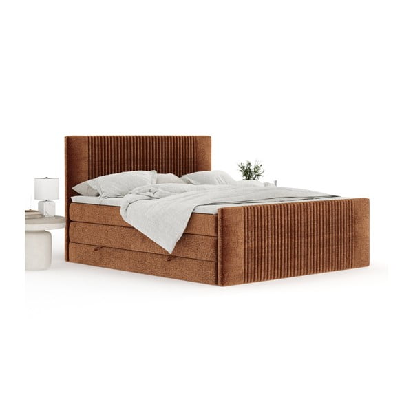 Narancssárga ágyneműtartós boxspring ágy 160x200 cm Bergamo – Maison de Rêve-image-3