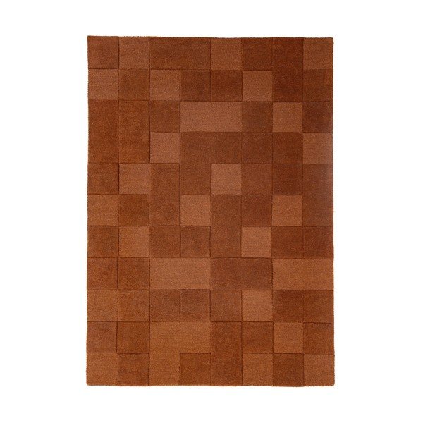 Terrakotta színű kézi szövésű gyapjú szőnyeg 120x170 cm Checkerboard – Flair Rugs