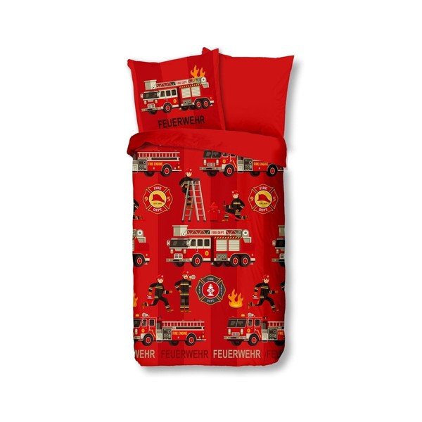 Tűzoltós piros pamut gyerek ágyneműhuzat - Good Morning